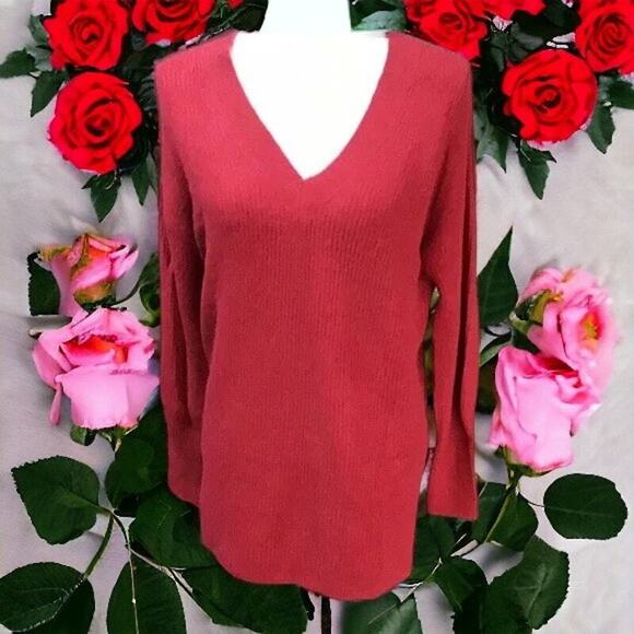 Halogen Womens Size LargeTunic Sweater Knit Cozy V-Neck Long Sleeve Red - Picture 1 of 15